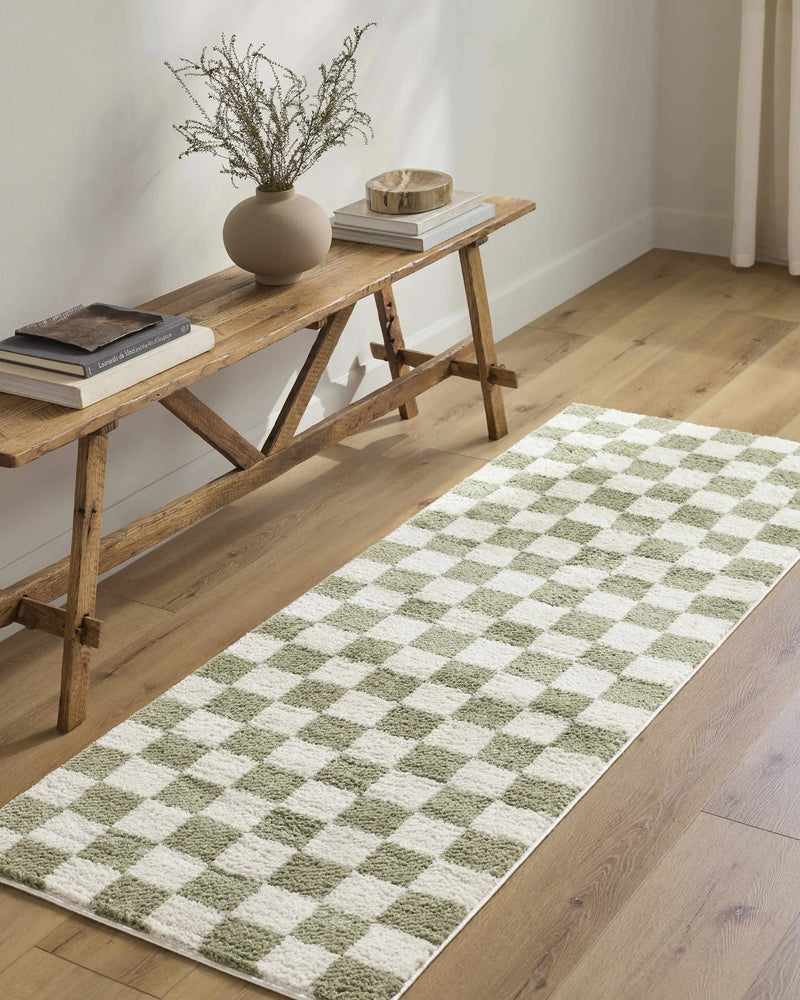 Canika Green Checkered Washable Plush Rug by Boutique Rugs