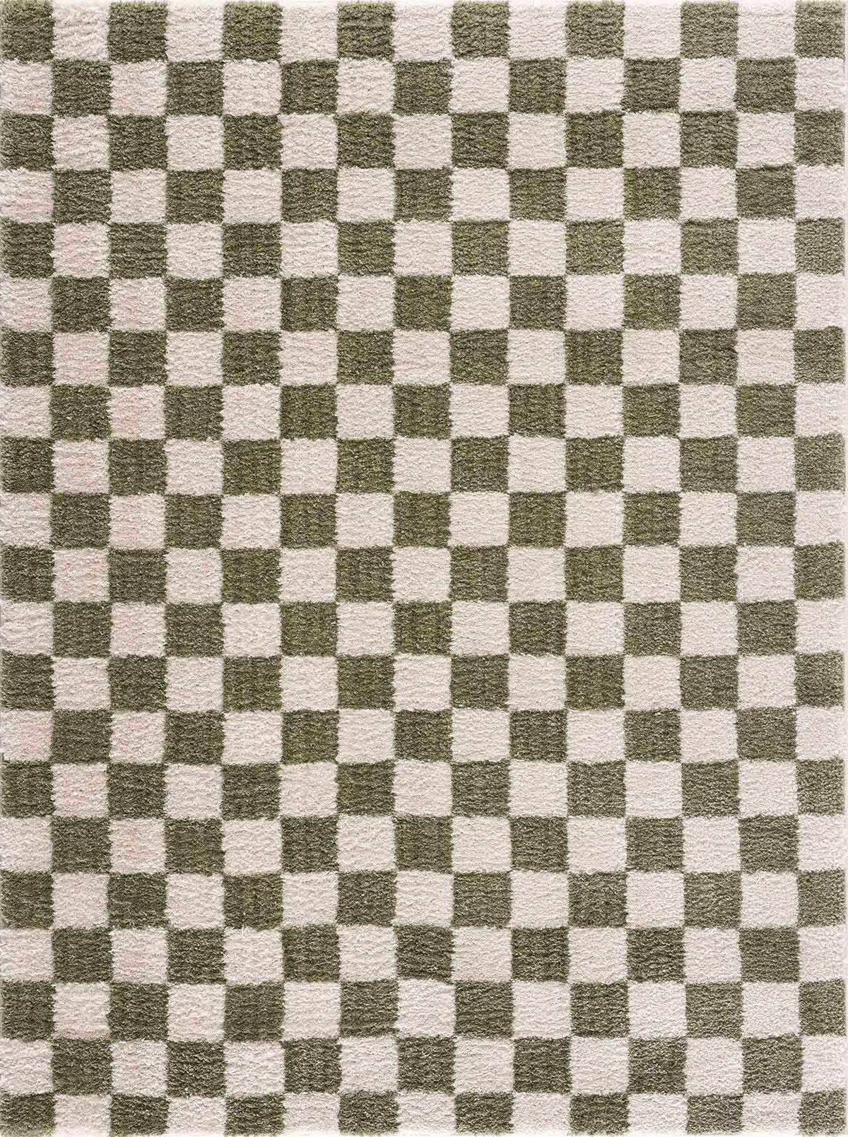 Canika Green Checkered Washable Plush Rug