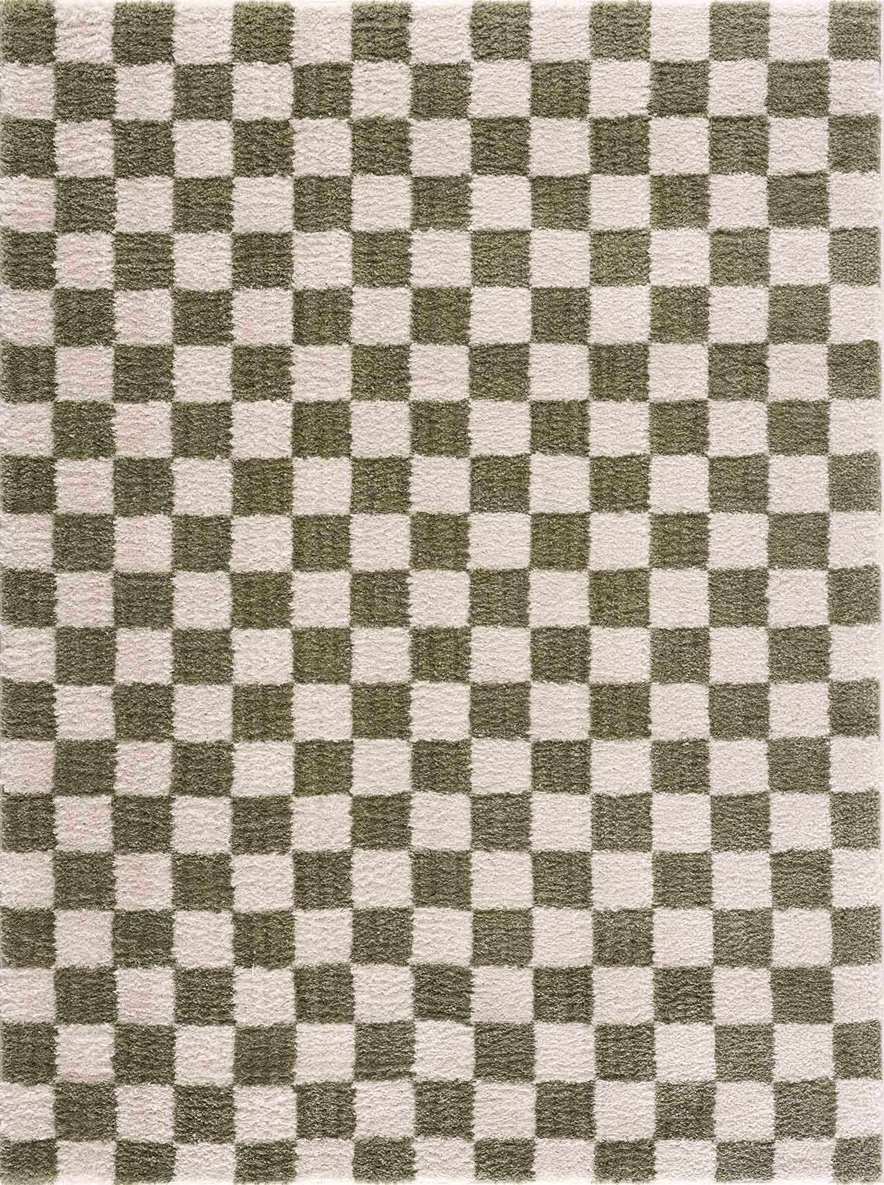Canika Green Checkered Washable Plush Rug by Boutique Rugs