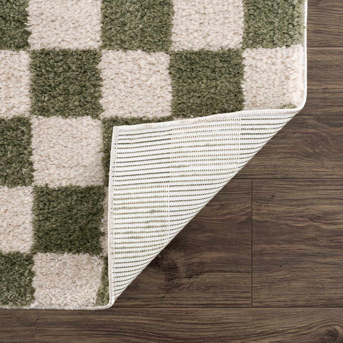 Canika Green Checkered Washable Plush Rug, photo 6 of 14