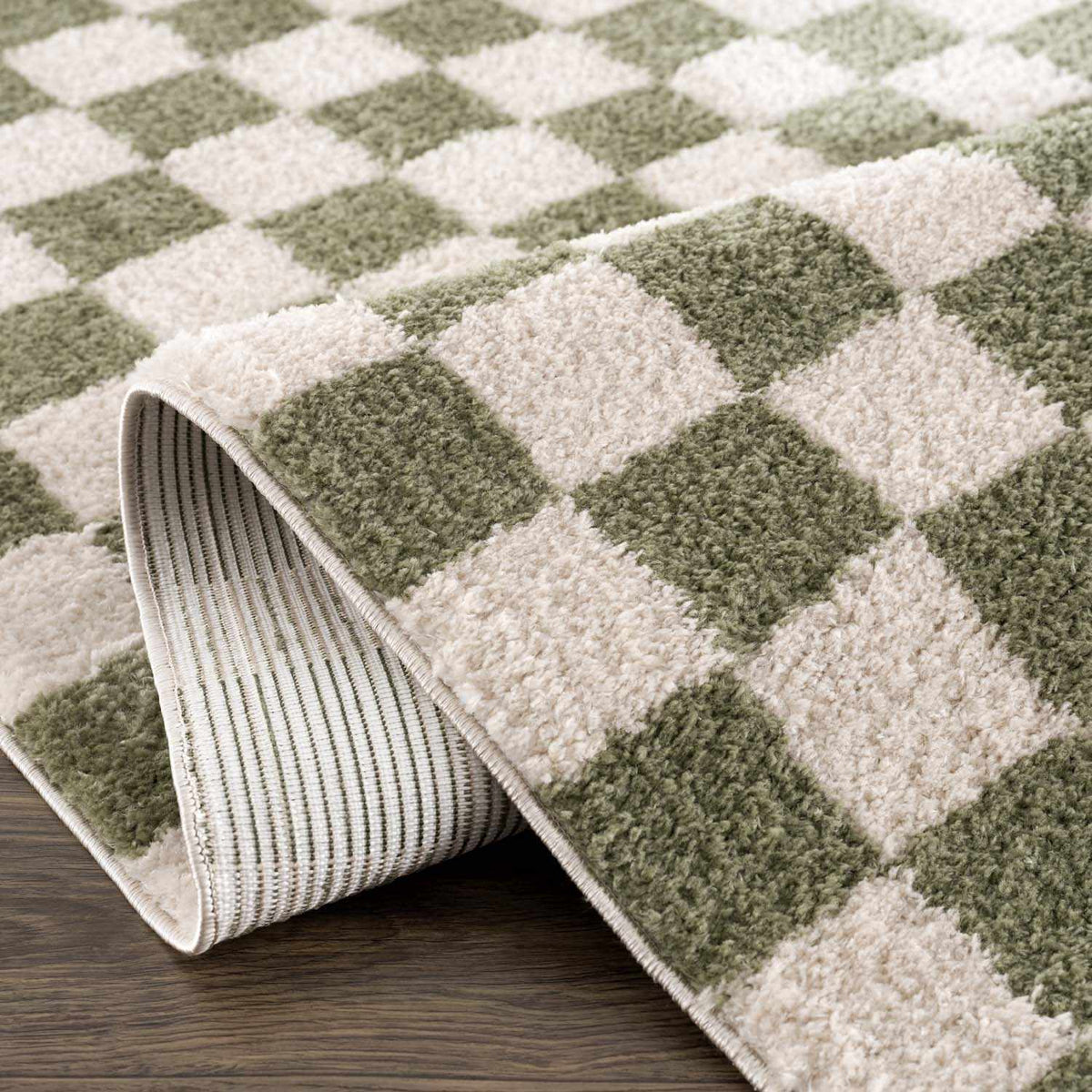 Canika Green Checkered Washable Plush Rug, photo 8 of 14