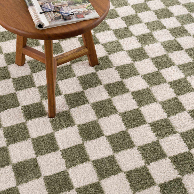 Canika Green Checkered Washable Plush Rug by Boutique Rugs