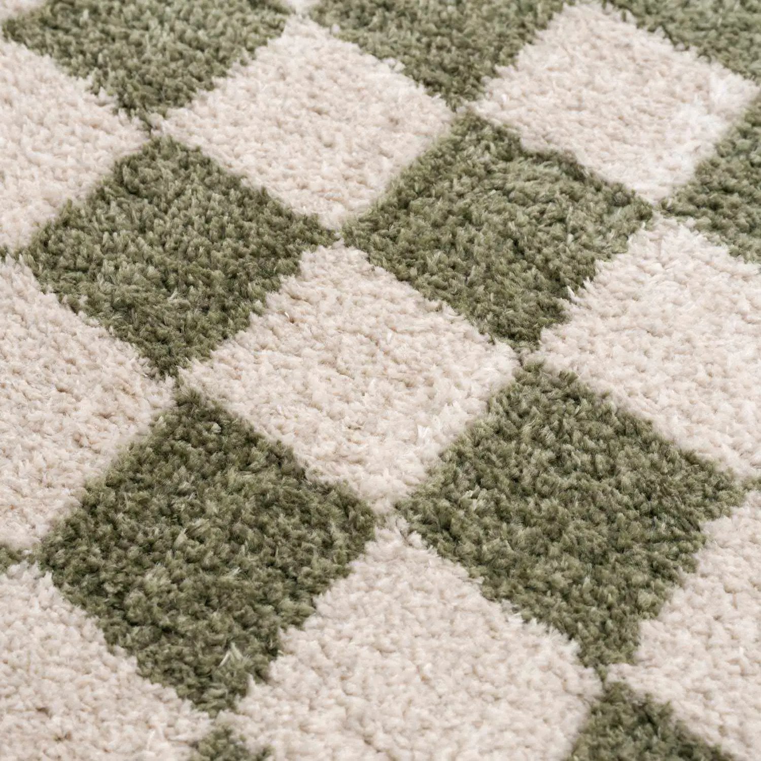 Canika Green Checkered Washable Plush Rug by Boutique Rugs