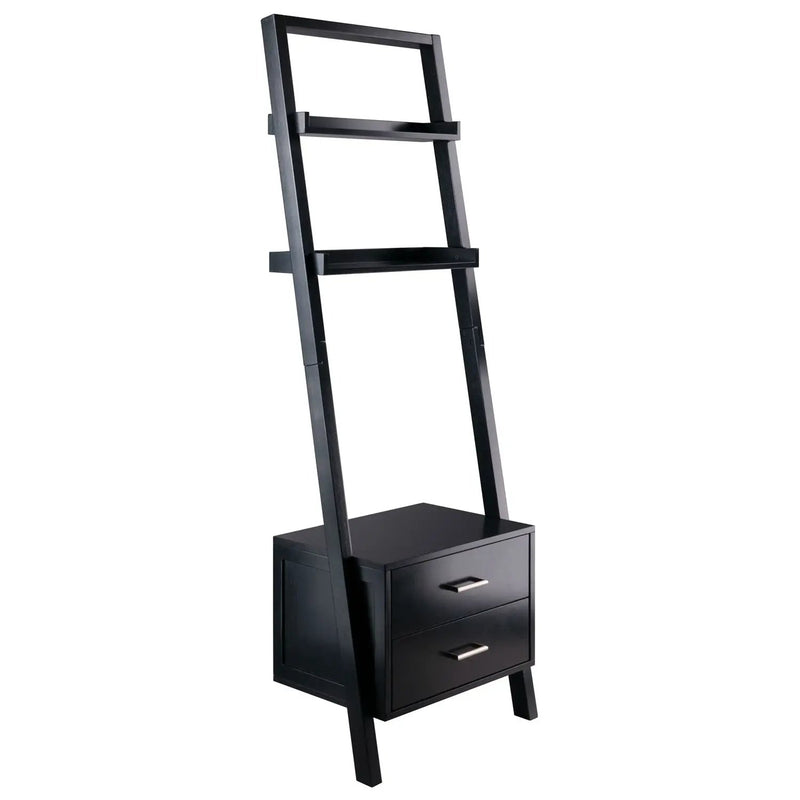 Modern Black 2 Drawer Entryway Shelf Leaning Ladder Bookshelf Bookcase by HomePacific