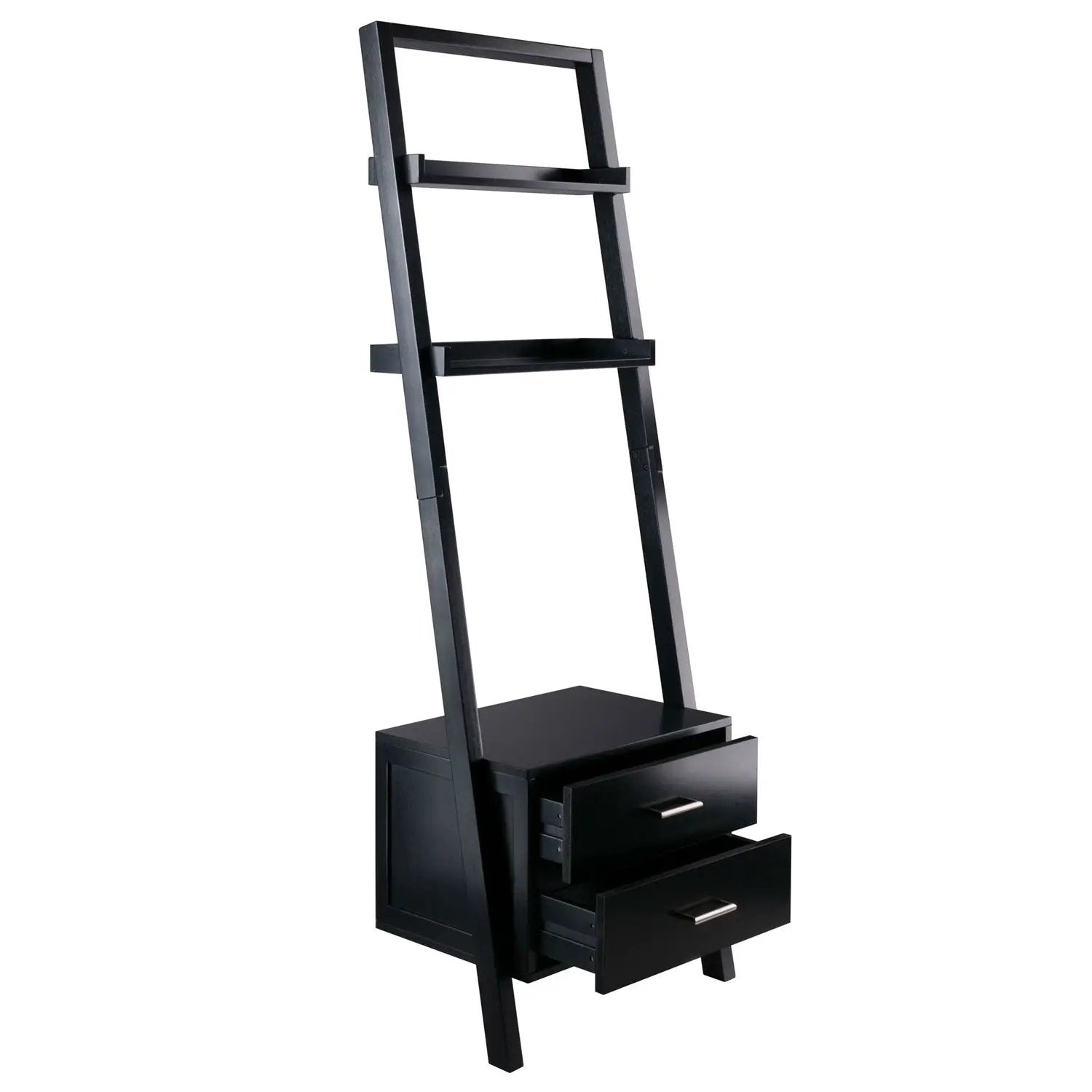 Modern Black 2 Drawer Entryway Shelf Leaning Ladder Bookshelf Bookcase by HomePacific