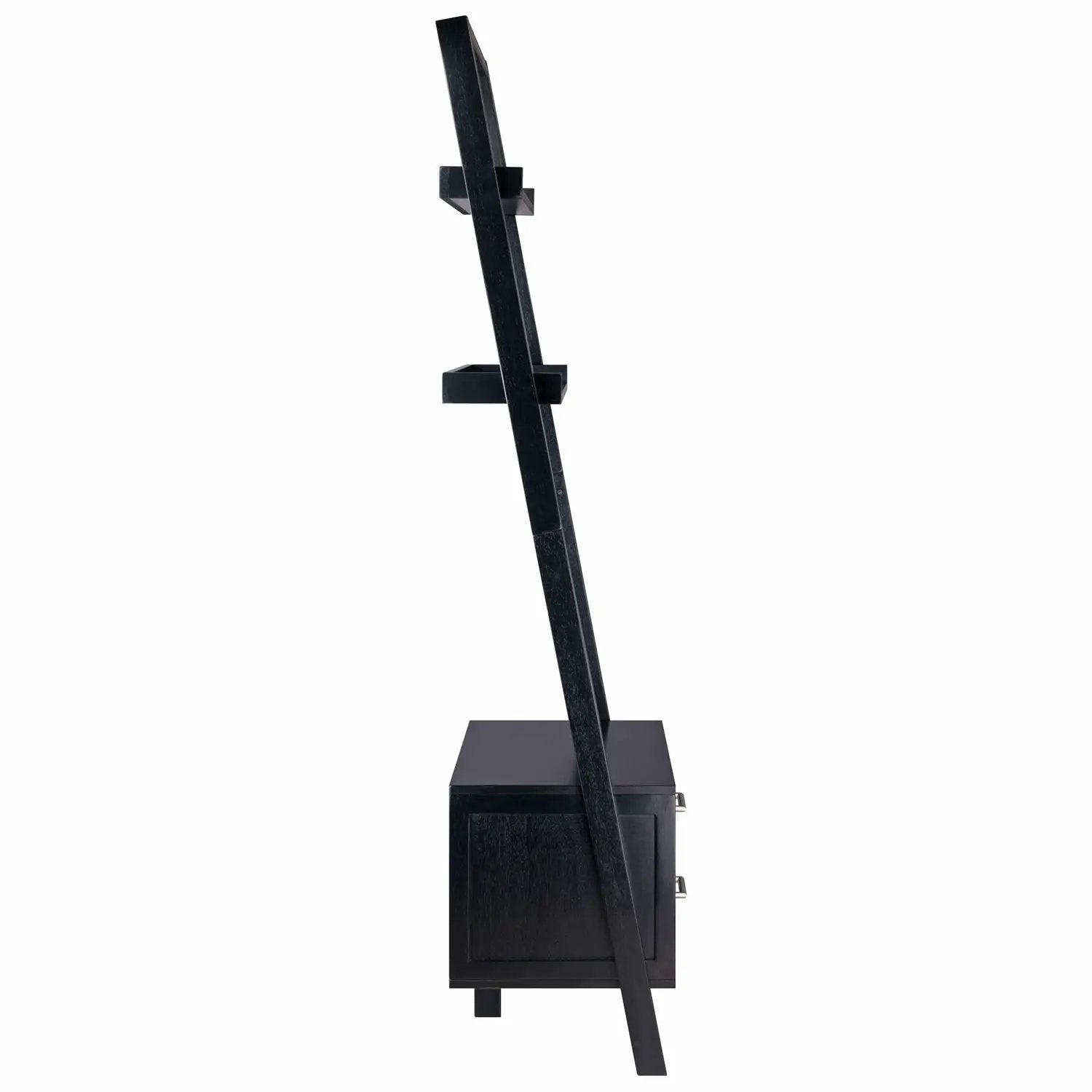 Modern Black 2 Drawer Entryway Shelf Leaning Ladder Bookshelf Bookcase by HomePacific
