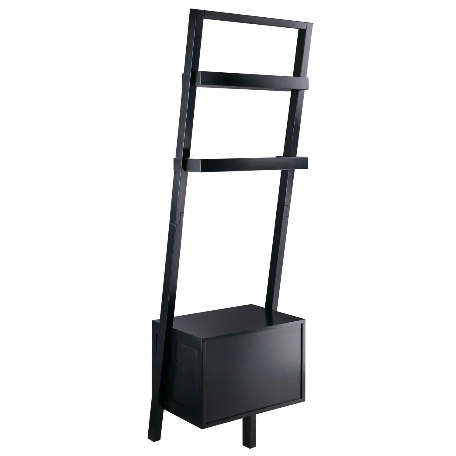 Modern Black 2 Drawer Entryway Shelf Leaning Ladder Bookshelf Bookcase by HomePacific
