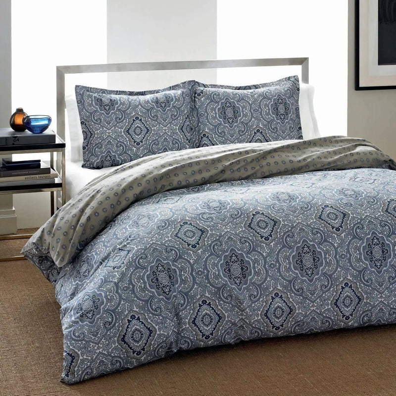 Twin size 2-Piece Cotton Comforter Set with Blue Gray Medallion Pattern by HomePacific