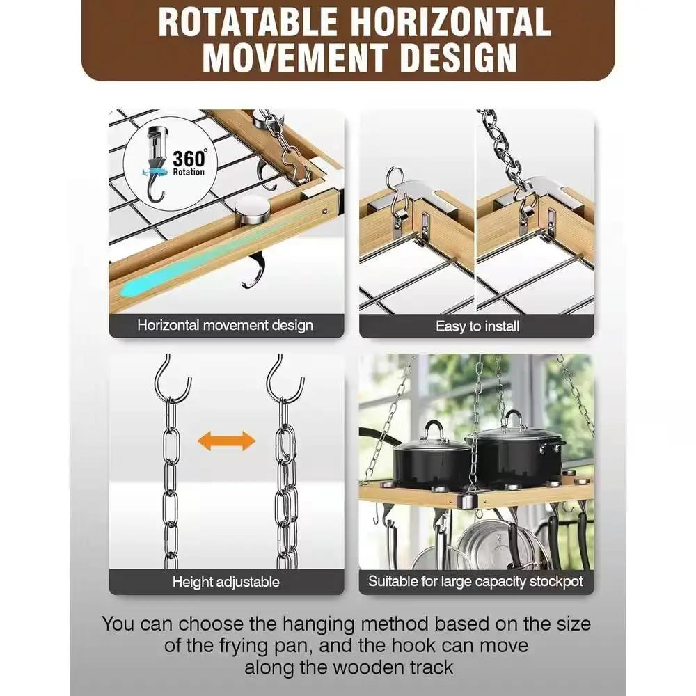 Rectangular 23.5-inch Metal Wood Ceiling Mounted Kitchen Pot Rack by HomePacific