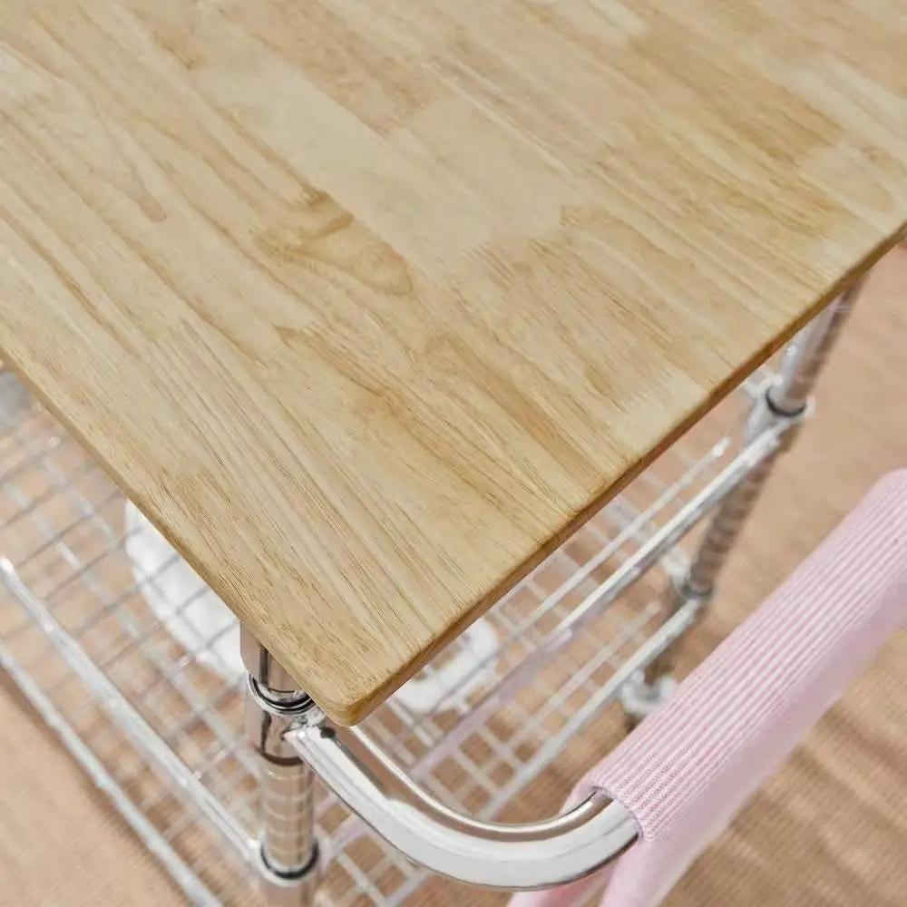 Kitchen Island Cart with Wood Top and 2 Bottom Storage Shelves on Wheels by HomePacific