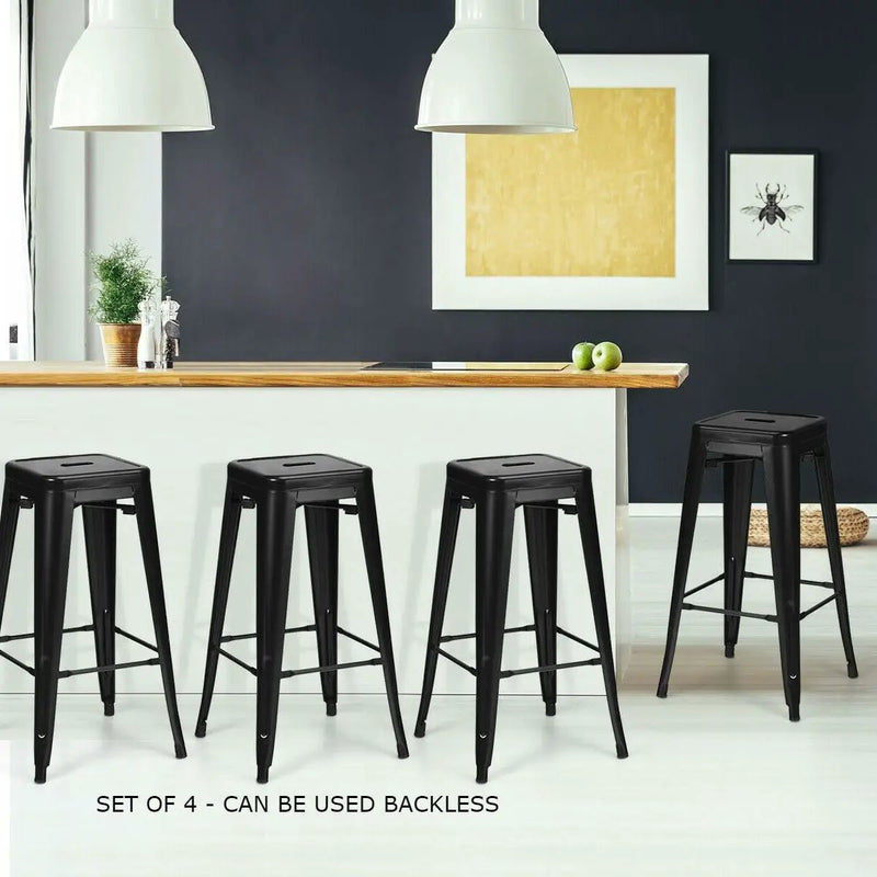 Set of 4 Black 30" Height High Back Metal Industrial Bar Stools by HomePacific