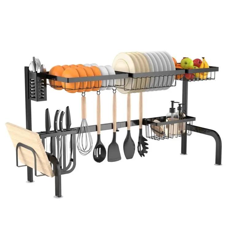 2 Tier Black Steel Adjustable Over the Sink Dish Drying Rack by HomePacific