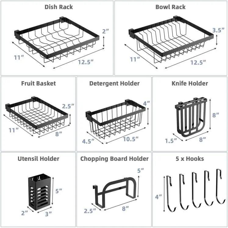 2 Tier Black Steel Adjustable Over the Sink Dish Drying Rack by HomePacific