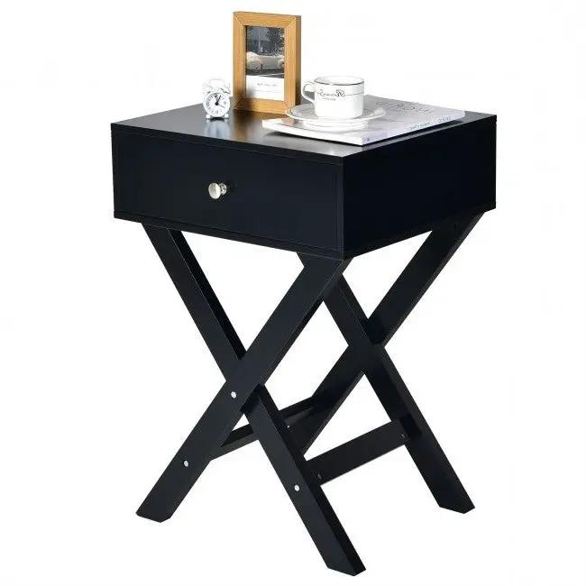 Retro Black X-Shape 1 Drawer Nightstand Coffee Table by HomePacific