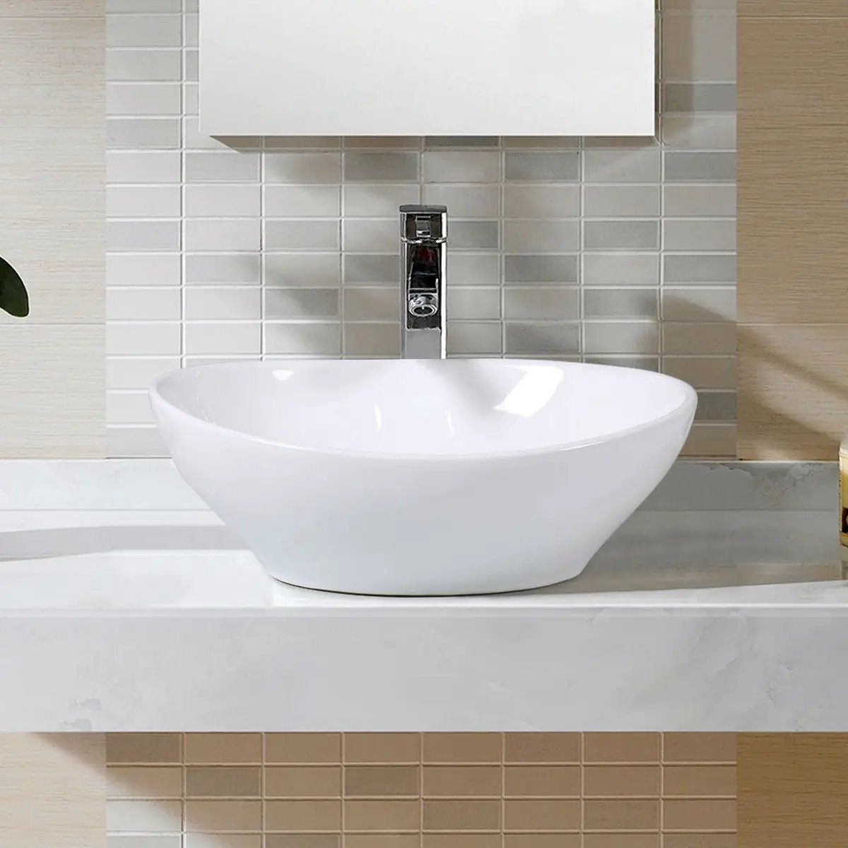 Contemporary Oval Basin Round Vessel Bathroom Sink in White by HomePacific