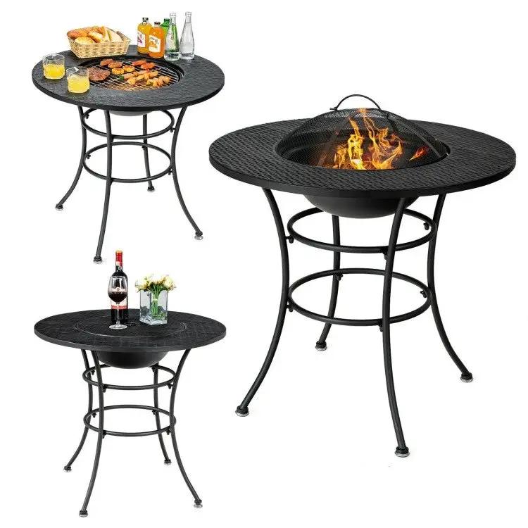 4 in 1 Fire Pit, Grill Cooking BBQ Grate, Ice Bucket, Dining Table by HomePacific