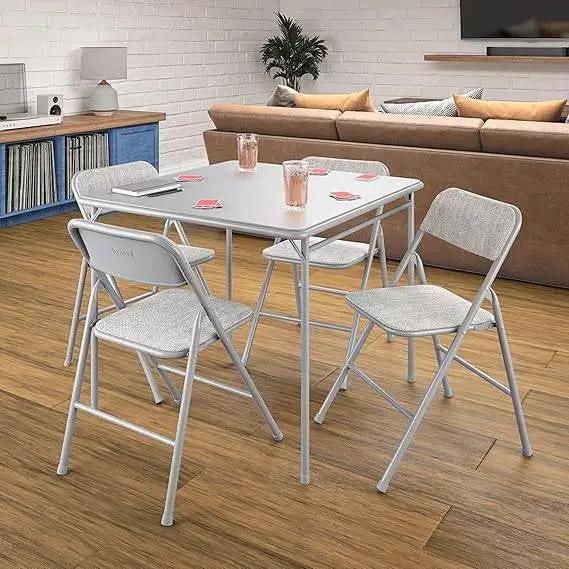 5-Piece Square Folding Dining Table and 4 Chairs Set in Grey by HomePacific