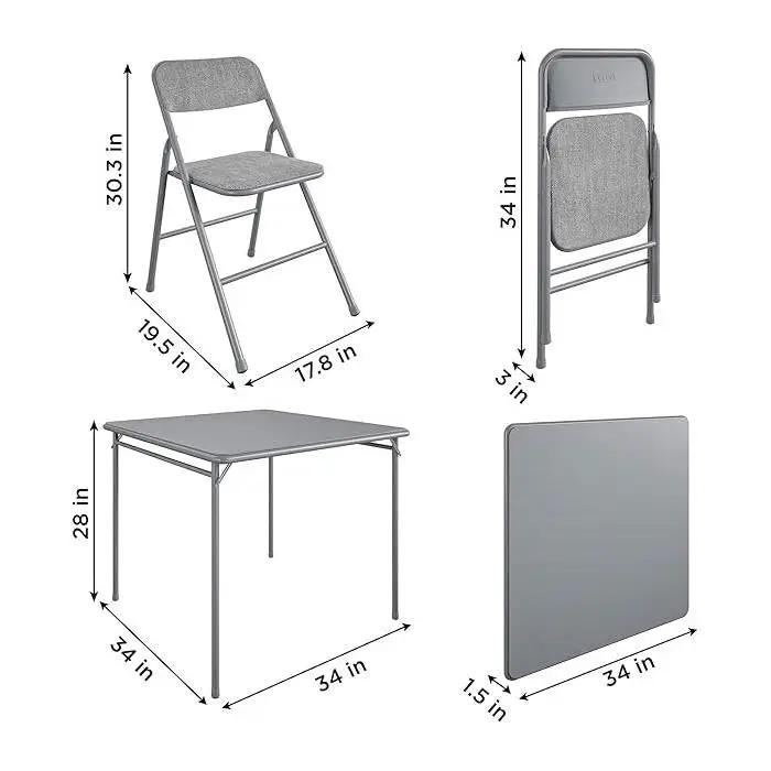 5-Piece Square Folding Dining Table and 4 Chairs Set in Grey by HomePacific
