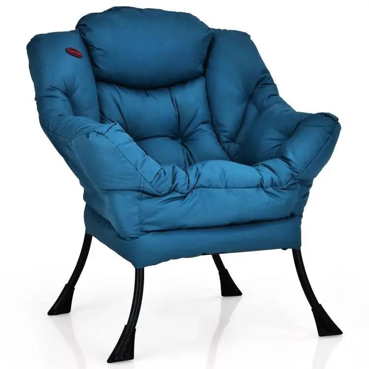 Modern Cushioned Accent Chair with Side Pocket in Navy Blue Upholstered Fabric by HomePacific