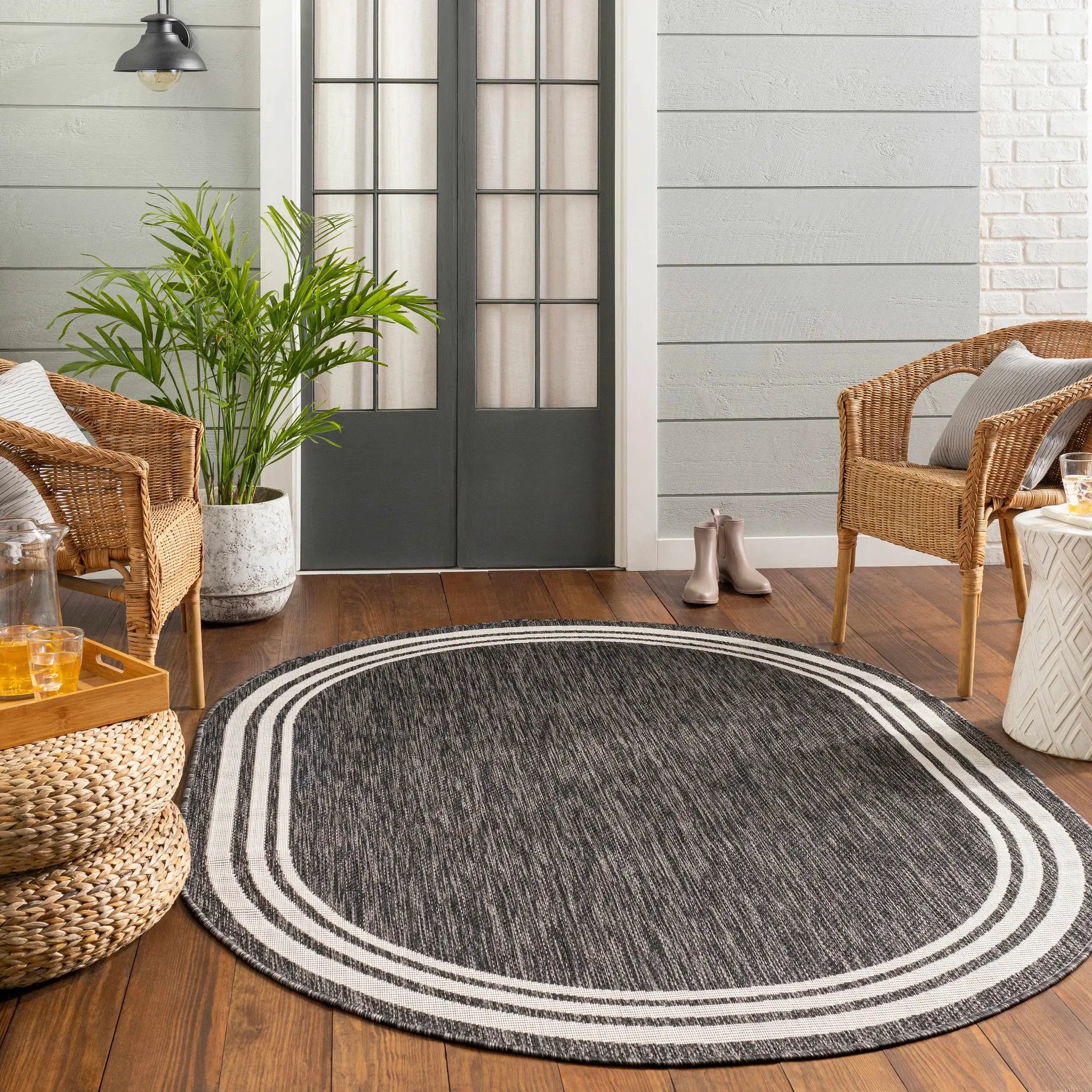 Coonamble Bordered Anthracite Outdoor Rug by Boutique Rugs
