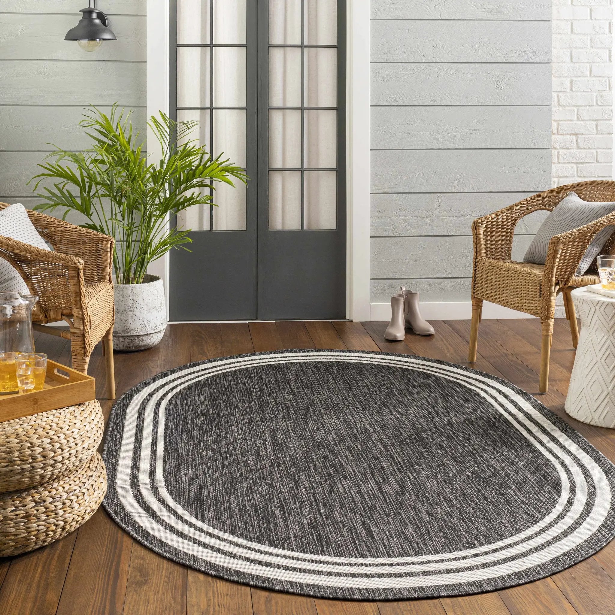 Coonamble Bordered Anthracite Outdoor Rug by Boutique Rugs