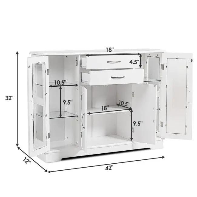 White Wood Buffet Sideboard Cabinet with Glass Display Doors by HomePacific