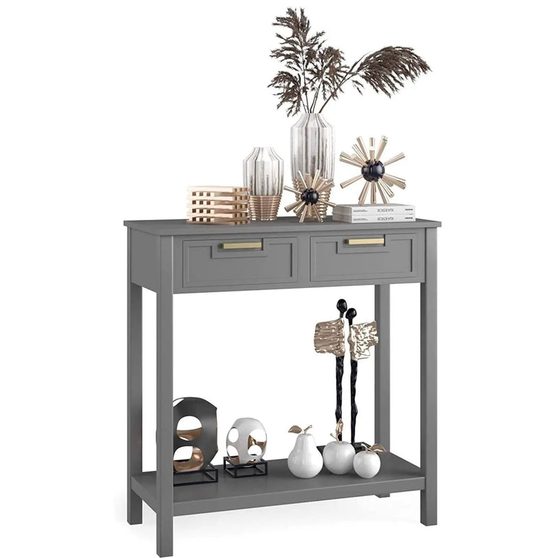 Modern Entryway Accent 2 Drawer Sofa Side Table Grey by HomePacific
