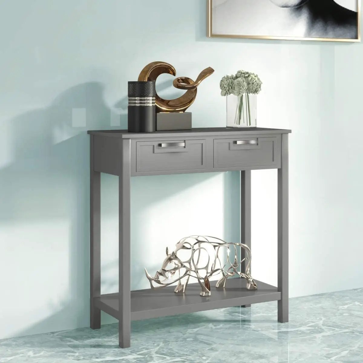 Modern Entryway Accent 2 Drawer Sofa Side Table Grey by HomePacific