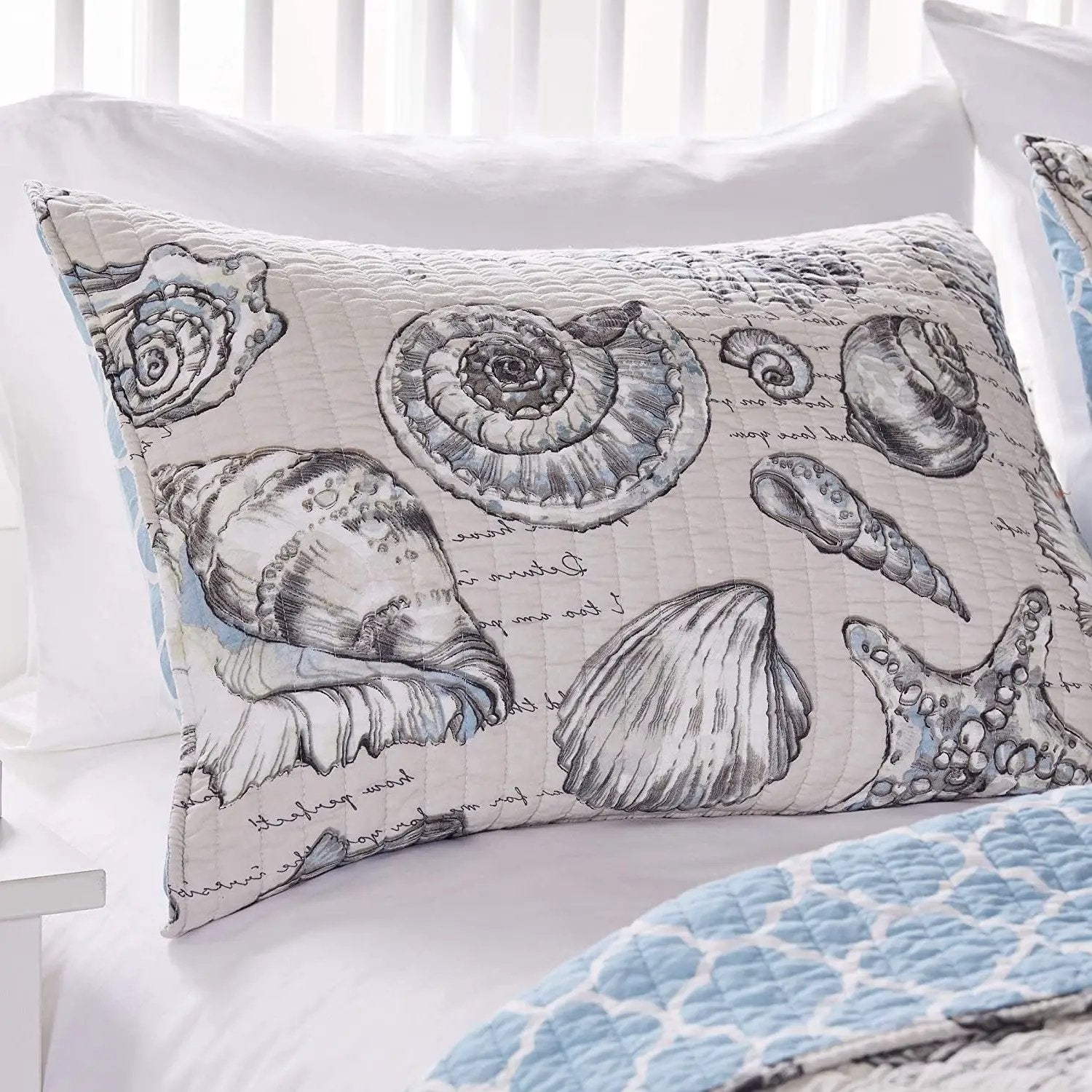 King/CAL King 3 Piece Microfiber Beach Shells Coastal Reversible Quilt Set by HomePacific