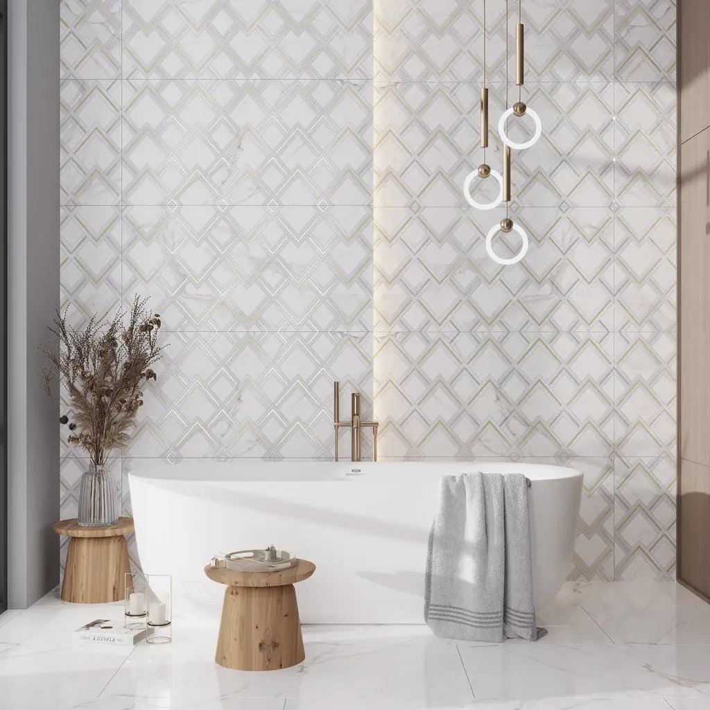 Bright White Gold 24x48 Polished Porcelain Large Format Tile (2 pack, 15.5 sq ft/case) by Apollo Tile