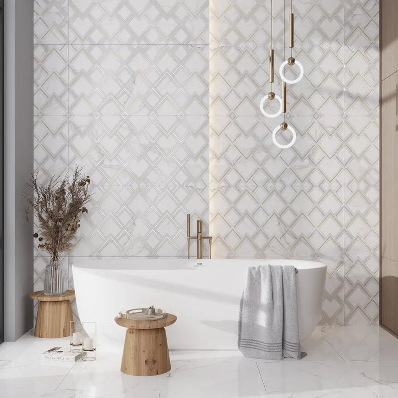 Bright White Gold 24x48 Polished Porcelain Large Format Tile (2 pack, 15.5 sq ft/case) by Apollo Tile