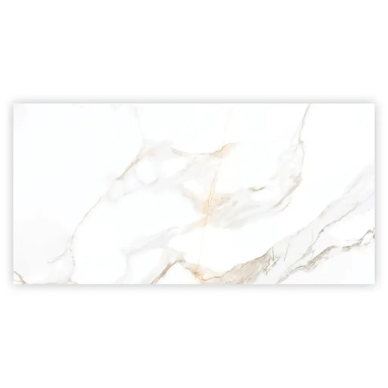 Bright White Gold 24x48 Polished Porcelain Large Format Tile (2 pack, 15.5 sq ft/case) by Apollo Tile