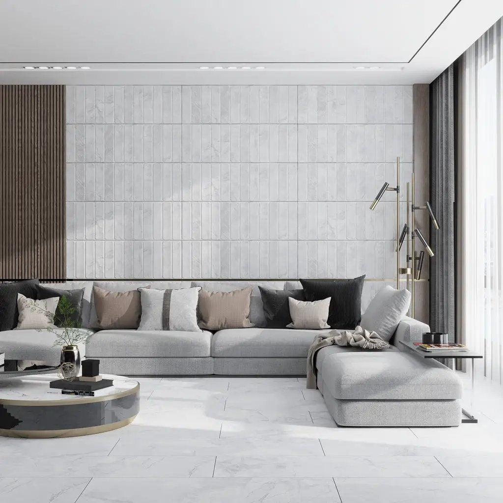 Light Grey White 16x48 Matte Ceramic Large Format Tile (3 pack, 15.5 sq ft/case) by Apollo Tile