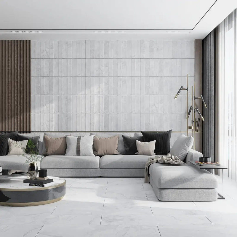 Soft Gray White 16x48 Matte Ceramic Large Format Tile (3 pack, 15.5 sq ft/case) by Apollo Tile