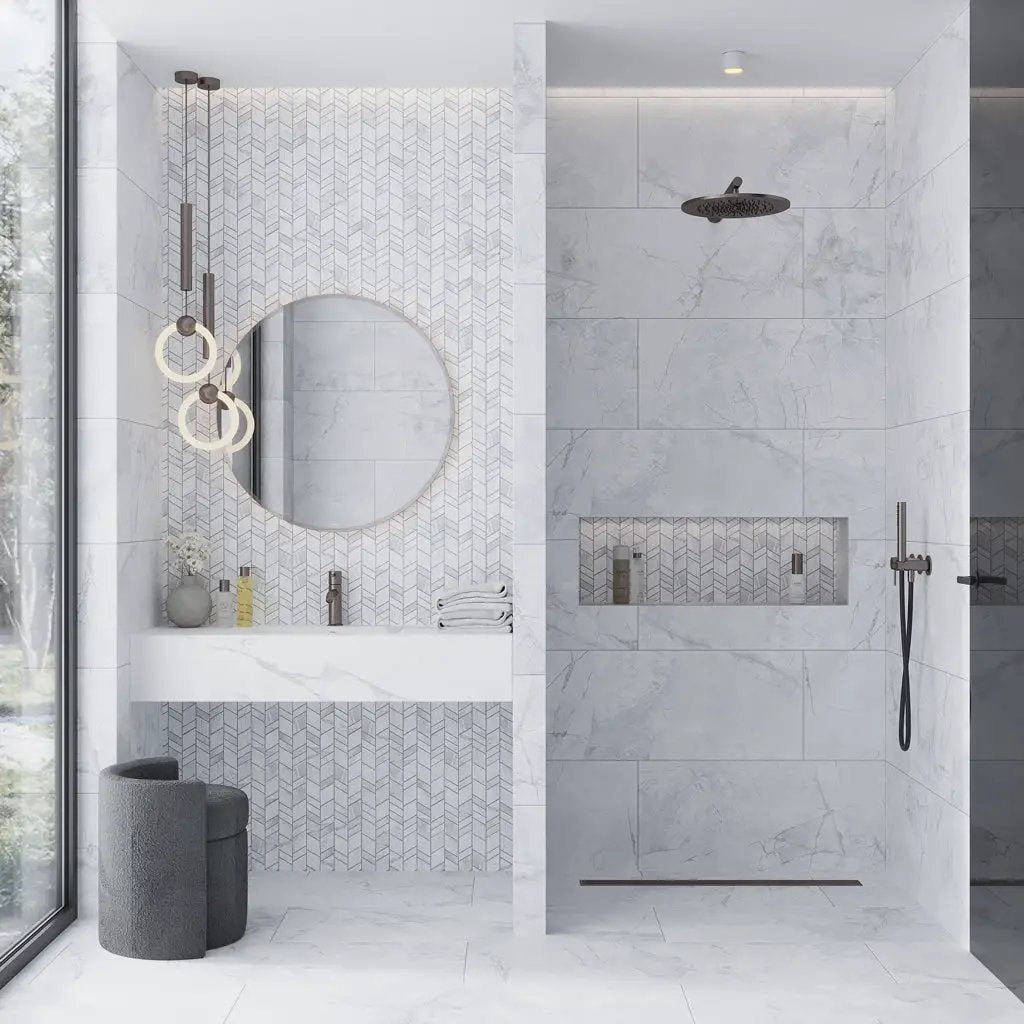 Dove-Gray White 10x12 Matte Chevron Porcelain Mosaic Tile (11 pack, 9.88 sq ft/case) by Apollo Tile