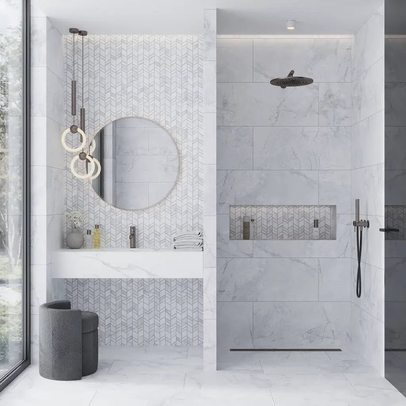 Dove-Gray White 10x12 Matte Chevron Porcelain Mosaic Tile (11 pack, 9.88 sq ft/case) by Apollo Tile