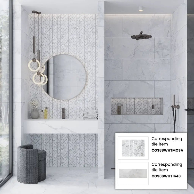 Dove-Gray White 10x12 Matte Chevron Porcelain Mosaic Tile (11 pack, 9.88 sq ft/case) by Apollo Tile