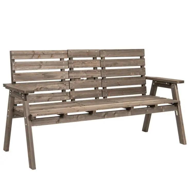 Farmhouse Outdoor Fir Wood Patio Garden Bench with Folding Center Table by HomePacific