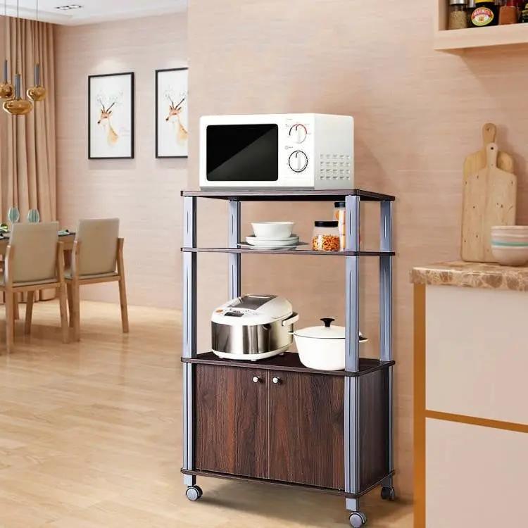 Modern 3-Shelf Kitchen Baker’s Rack Cart on Wheels in Brown Wood Finish by HomePacific