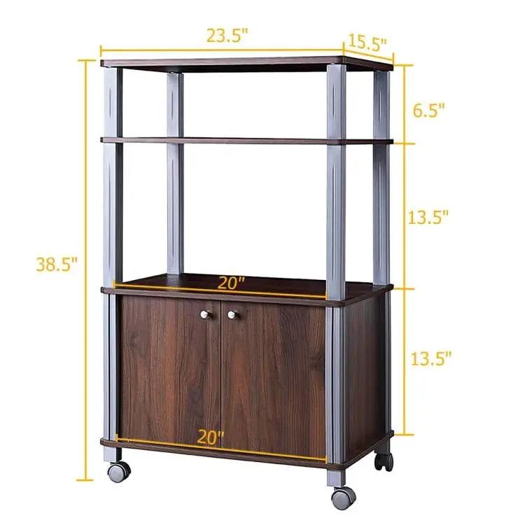 Modern 3-Shelf Kitchen Baker’s Rack Cart on Wheels in Brown Wood Finish by HomePacific