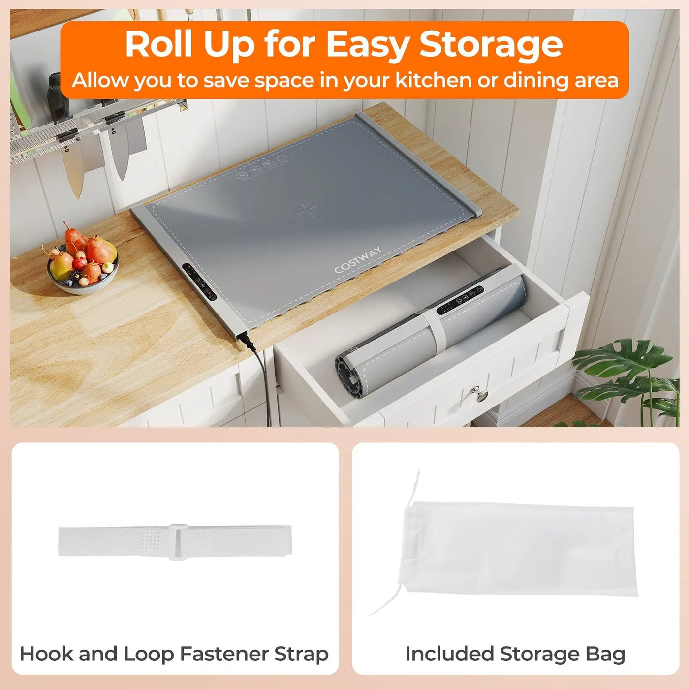 Food Warming Mat Rollable and Portable Electric Warming Tray with Fasting Heating by DirectDeals