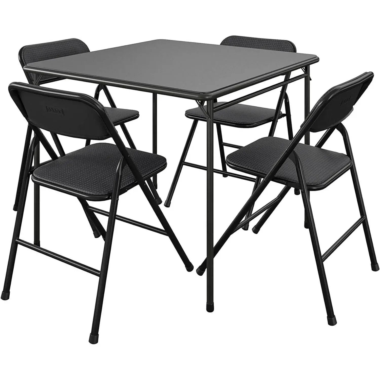 Black 5-Piece Square Folding Dining Table with 4 Chairs Guest Set Card Table by HomePacific