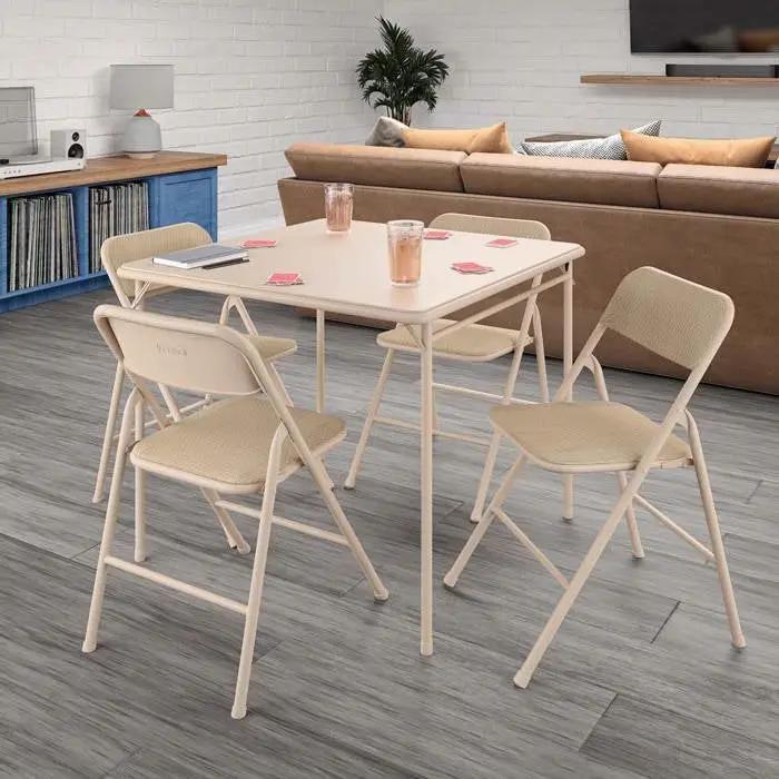 5-Piece Square Folding Dining Table with 4 Chairs Guest Set Game Table - Beige by HomePacific