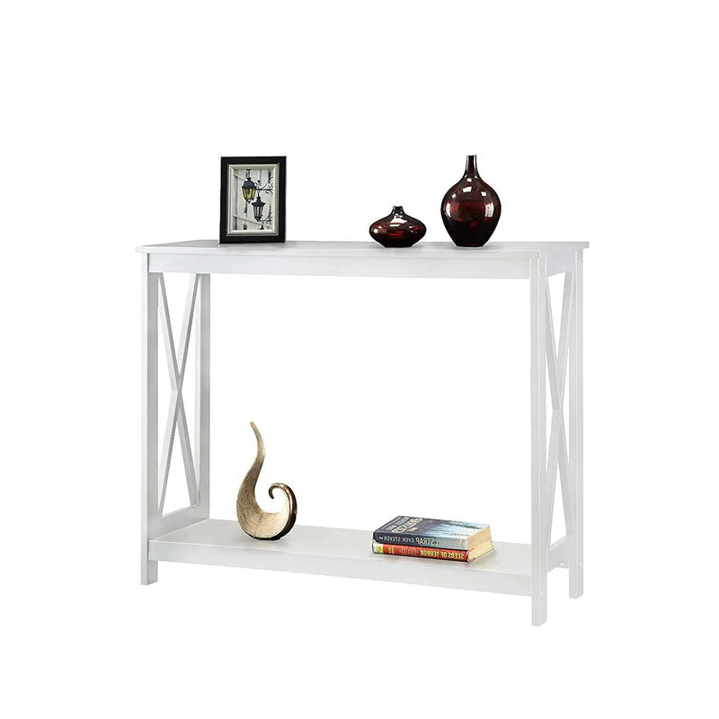 White Wood Console Sofa Table with Bottom Storage Shelf by HomePacific