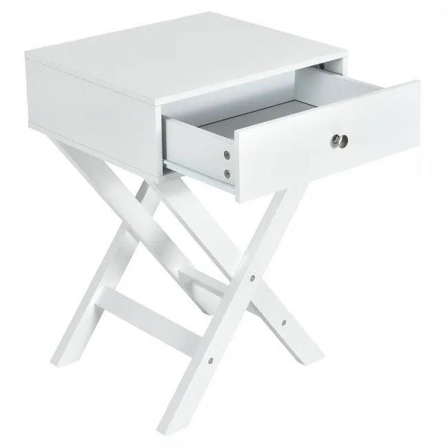 Retro White X-Shape 1 Drawer Nightstand Coffee Table by HomePacific