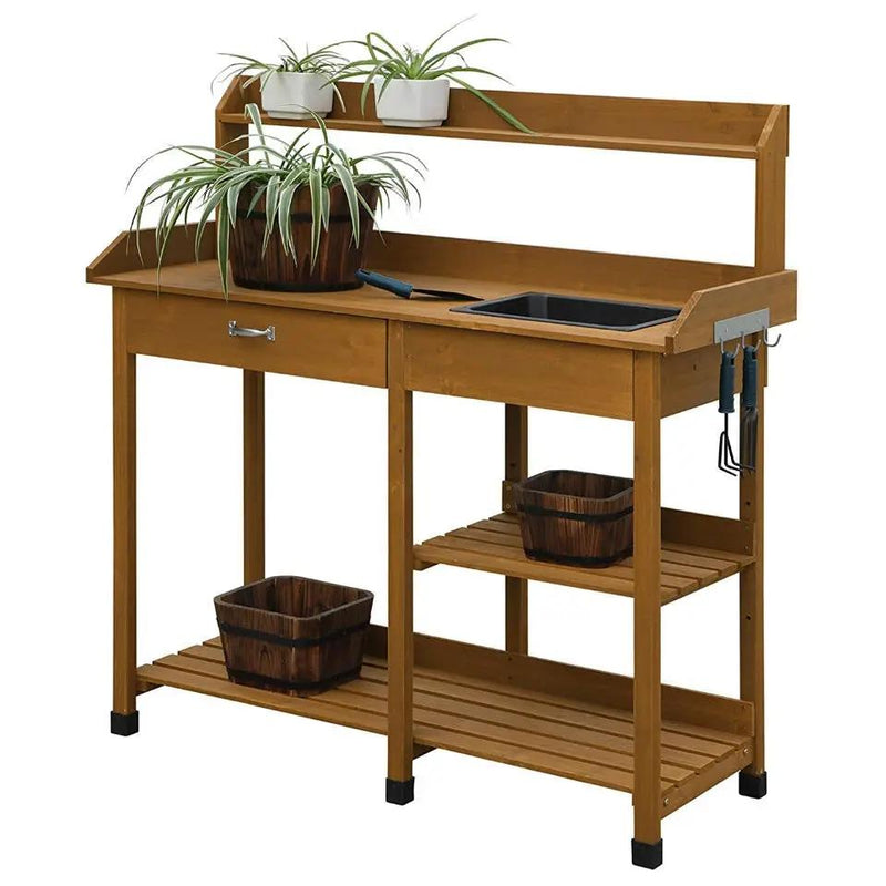 Modern Garden Potting Bench Table with Sink Storage Shelves & Drawer by HomePacific