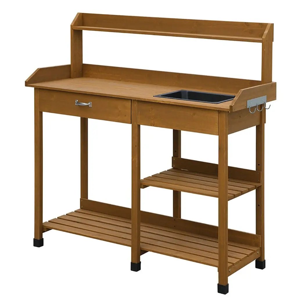 Modern Garden Potting Bench Table with Sink Storage Shelves & Drawer by HomePacific