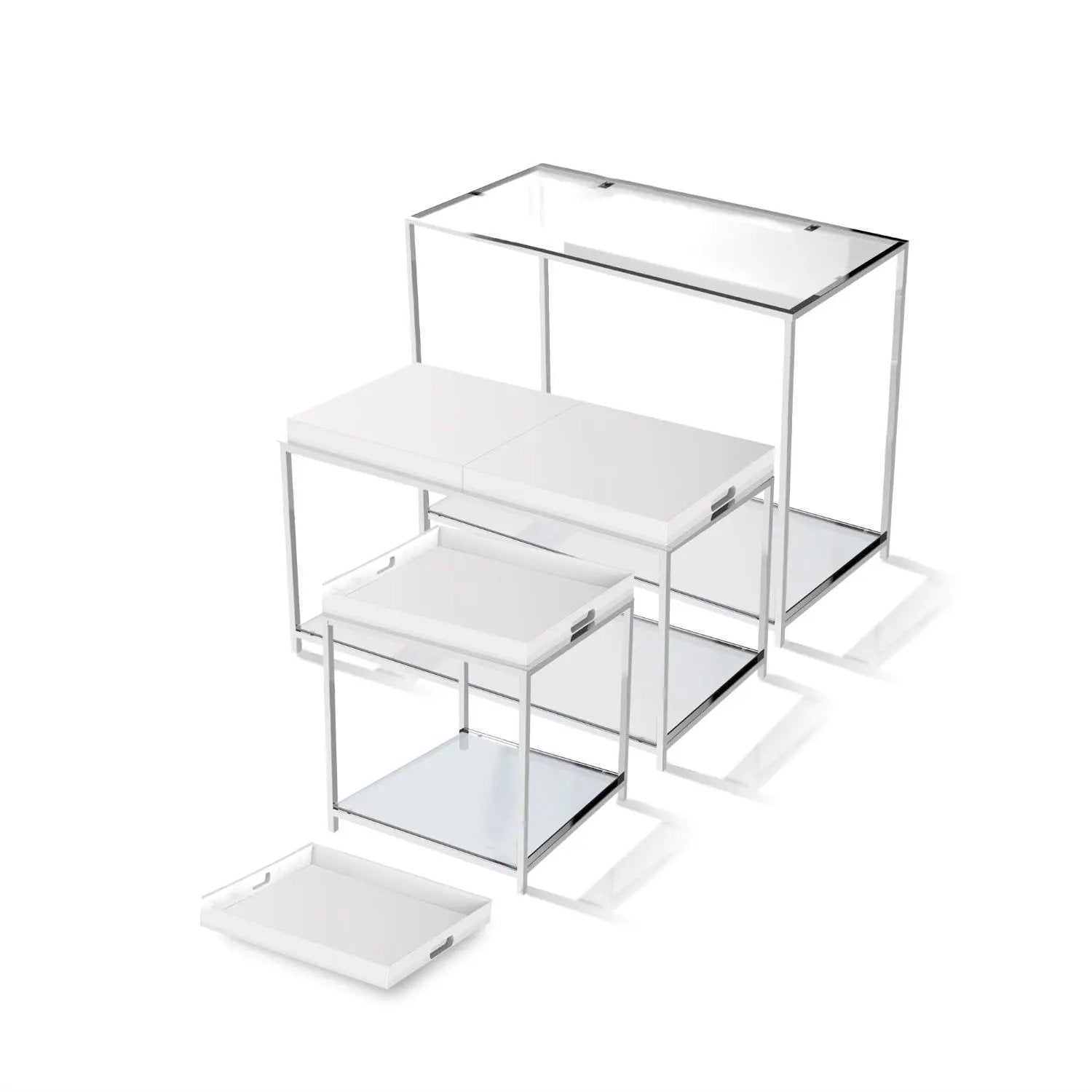 Modern Chrome Metal Coffee Table with 2 White Removable Trays by HomePacific