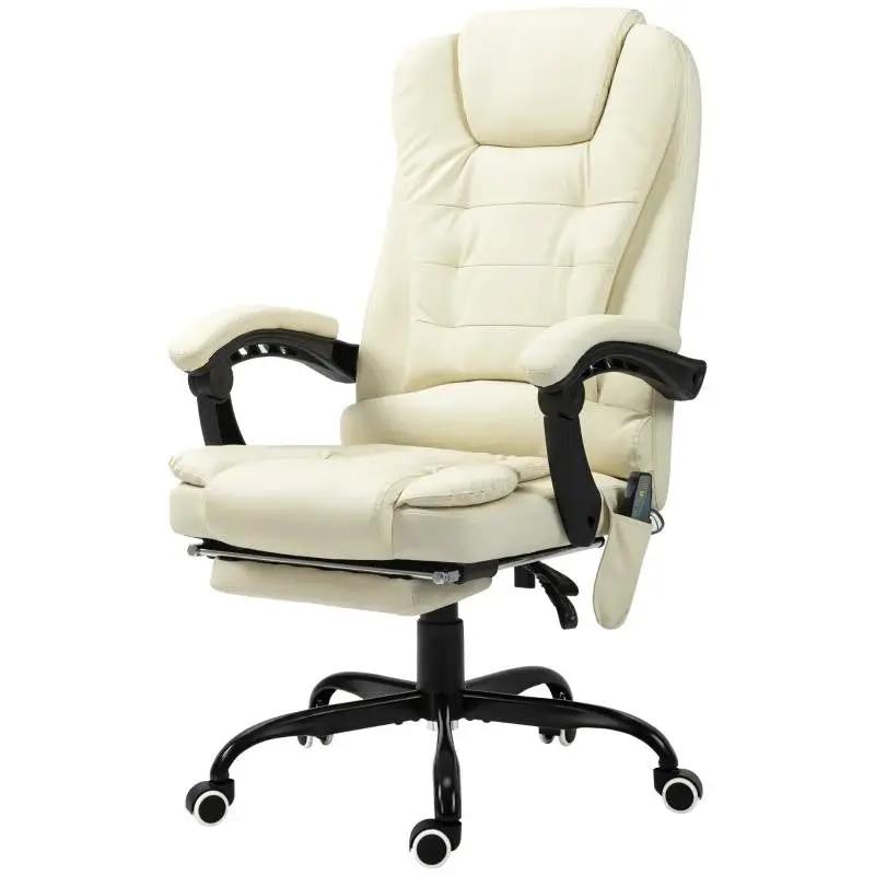 Cream 7 Mode Vibrating High Back Executive Massage Adjustable Office Chair by HomePacific