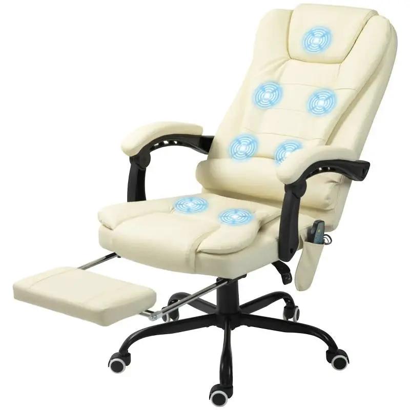 Cream 7 Mode Vibrating High Back Executive Massage Adjustable Office Chair by HomePacific